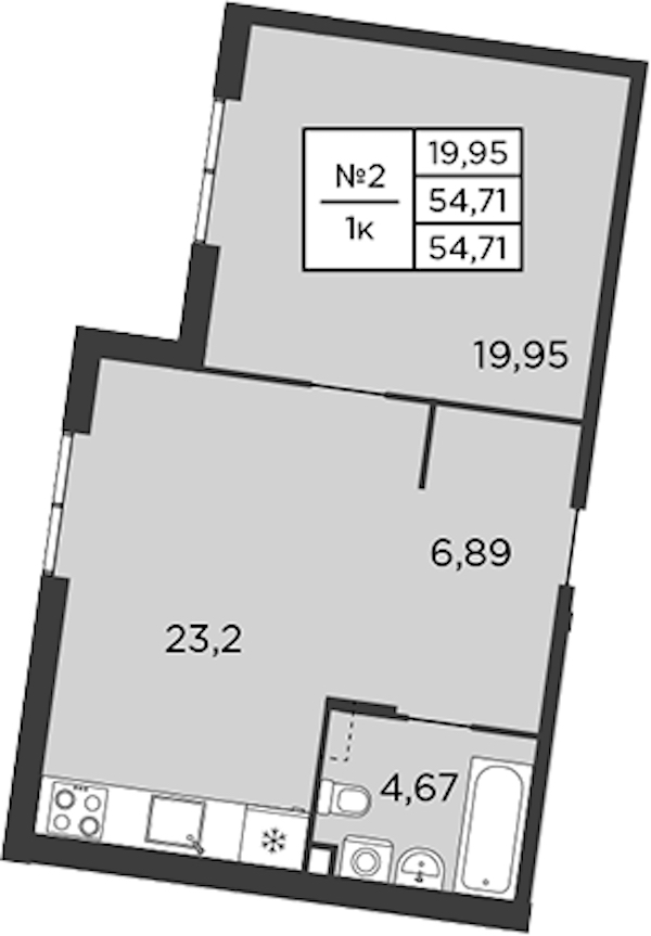 1-комнатная квартира 54.71 м², 2/9 эт., ЖК «Бакунина 33»